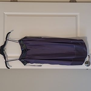 EUC. BCBG Maxazria spaghetti straps beaded satin mini dress